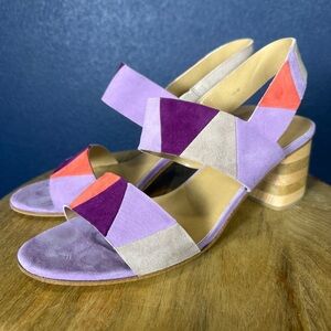 Vaneli Purple and Melon Color Block Heeled Sandals, Size 10 WIDE